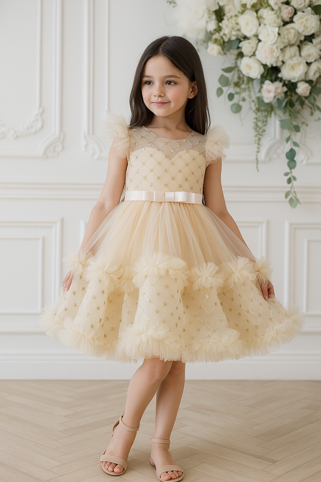 Luli Belle Diamond Tulle Dress in Champagne LASSIE & LADDIE Luli Belle Diamond Tulle Dress in Champagne LASSIE & LADDIE